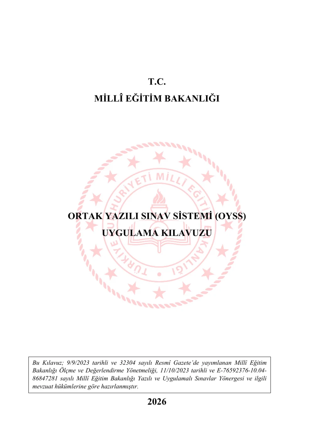 MEB Ortak Yazılı Sınav Sistemi Uygulama Kılavuzu 2026 kapak sayfası