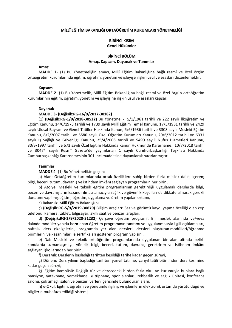 MEB Ortaöğretim Kurumları Yönetmeliği — ilk sayfa önizlemesi
