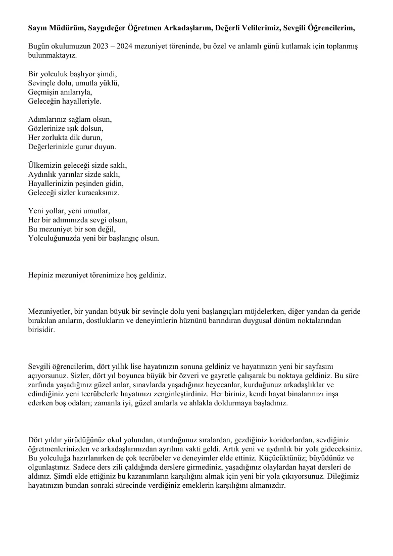 Mezuniyet Töreni Konuşması — ilk sayfa önizlemesi