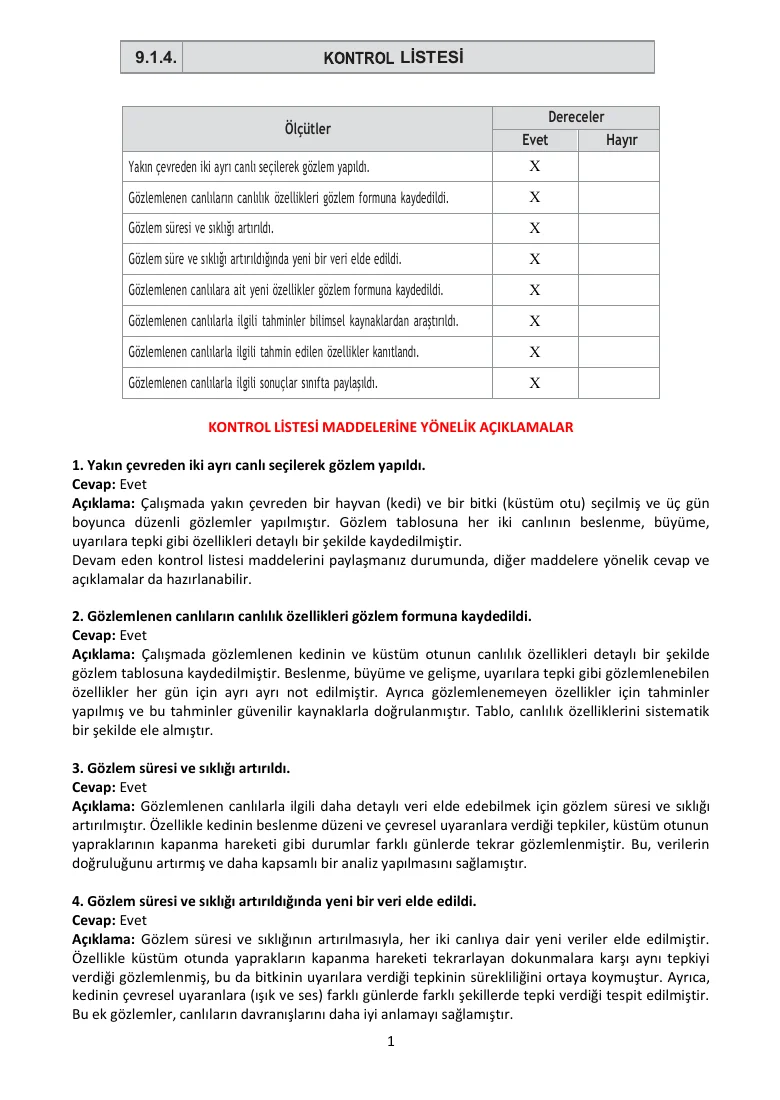9.Sınıf 1.Tema 4.Etkinlik Kontrol Listesi (Çözümlü) — ilk sayfa önizlemesi